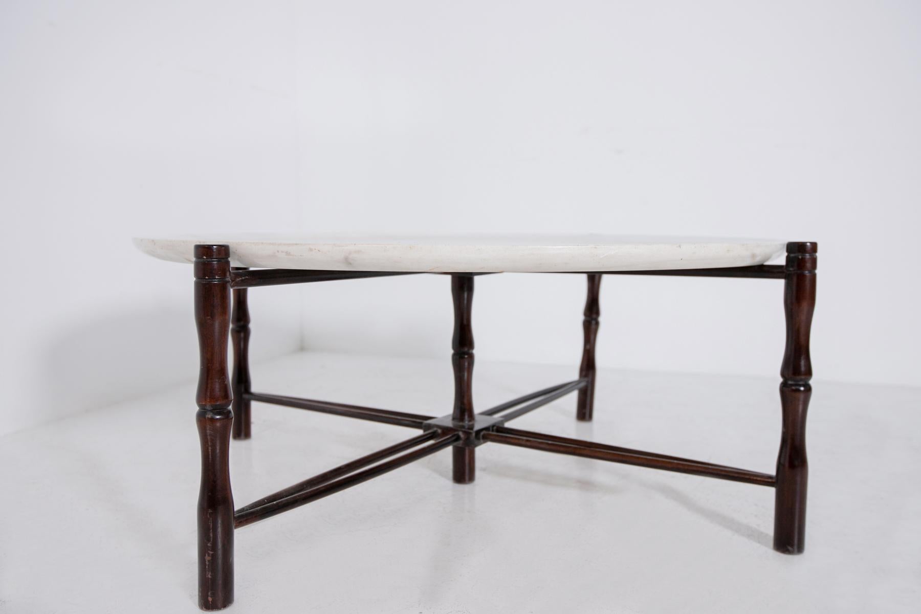 Mid-20th Century Italian Coffee Table by Giuseppe Scapinelli in Wood and Marble, 1950s For Sale