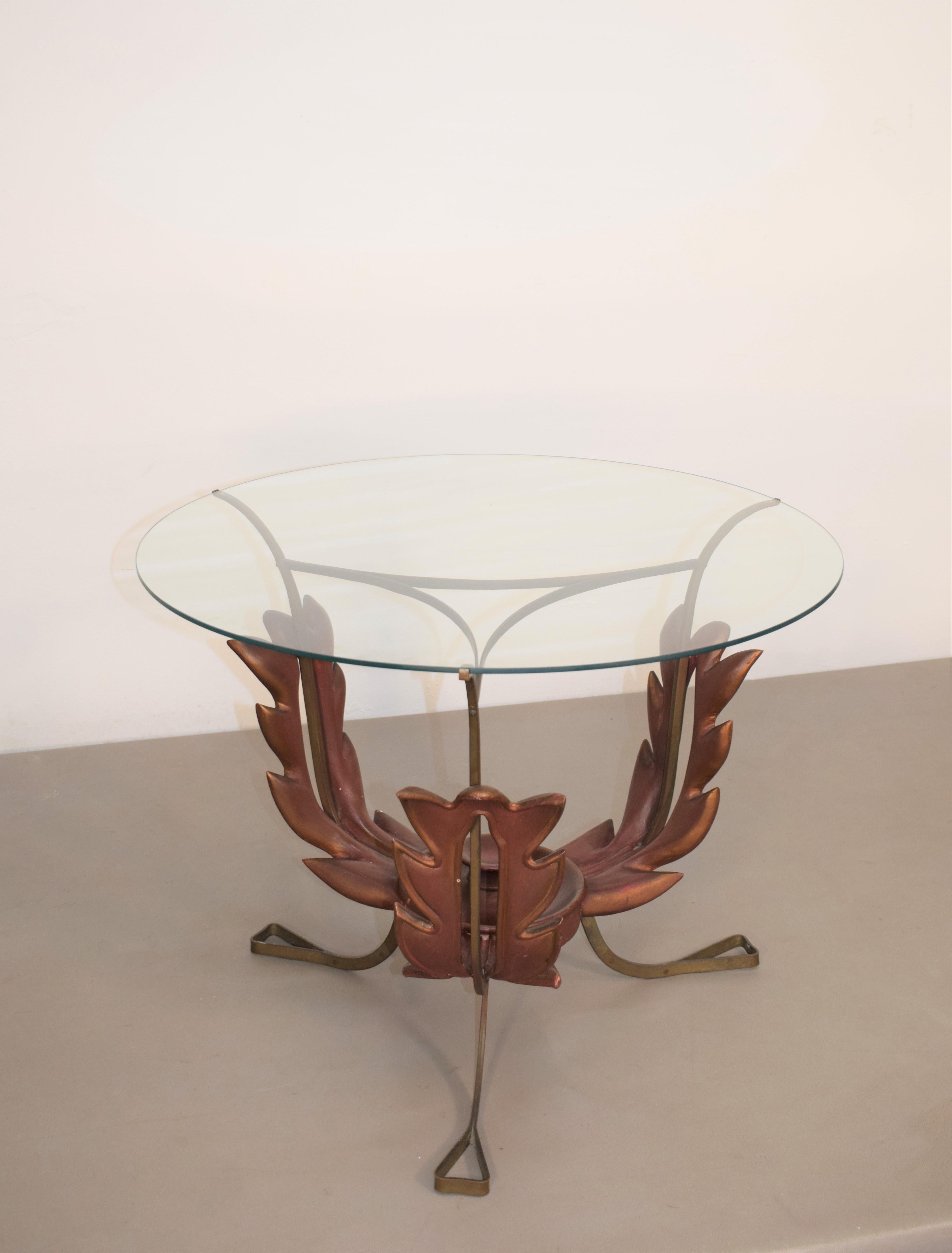 Italian Coffee Table by Pier Luigi Colli, Brass, Wood and Glass, 1940s 3