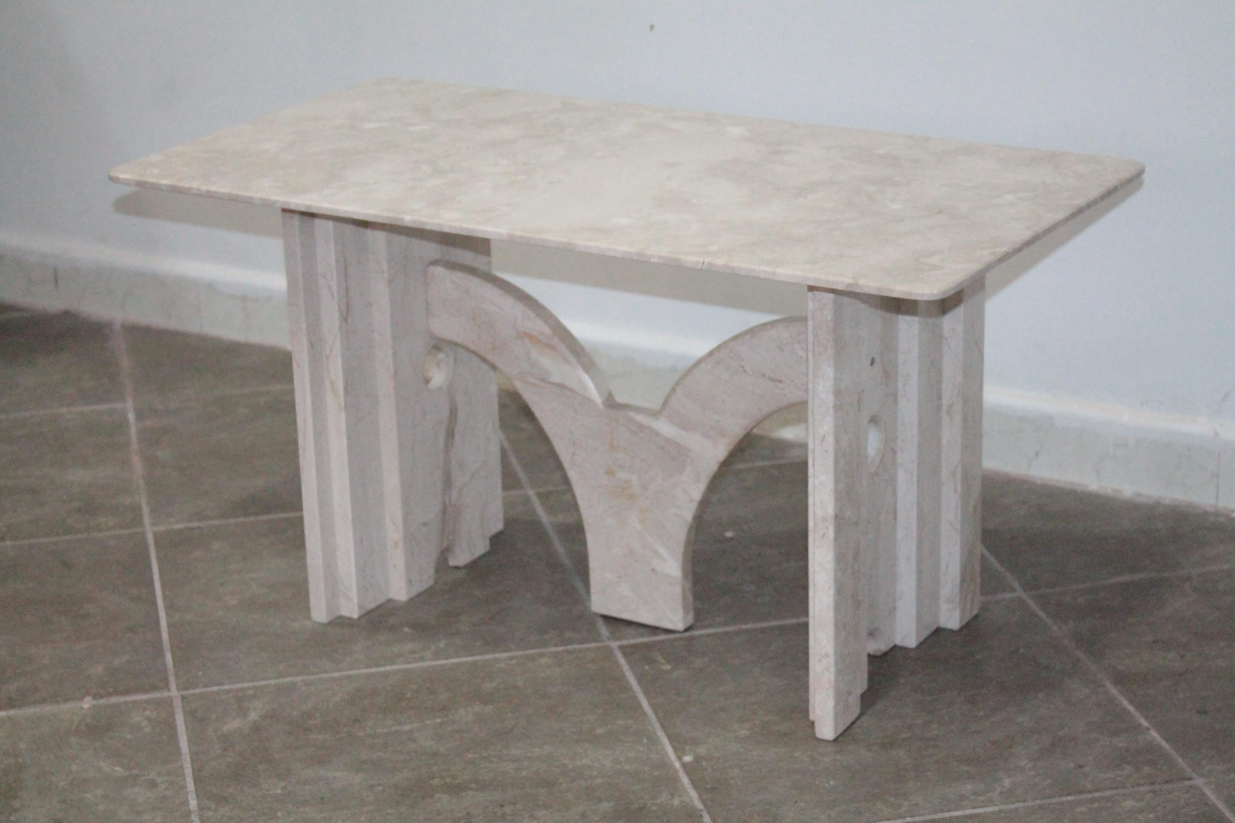 Italian coffee table daino marble 1980s in the style of Carlo Scarpa.
Condition: normal signs of aging, the foot has small chips on the bottom.