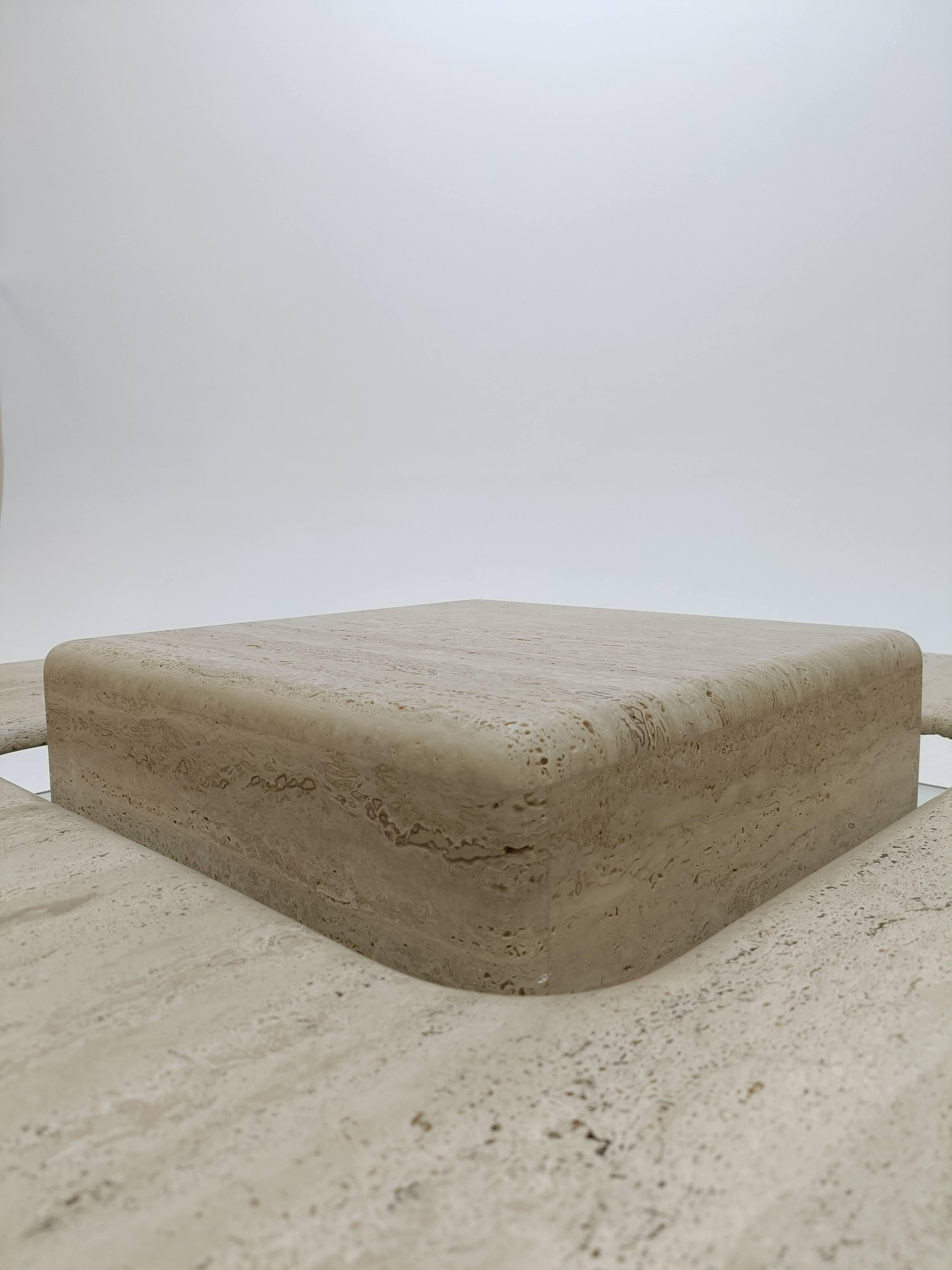 Italian Coffee Table, Design, Minimalist, in Travertine, 1970s, Brutalist 70s 1