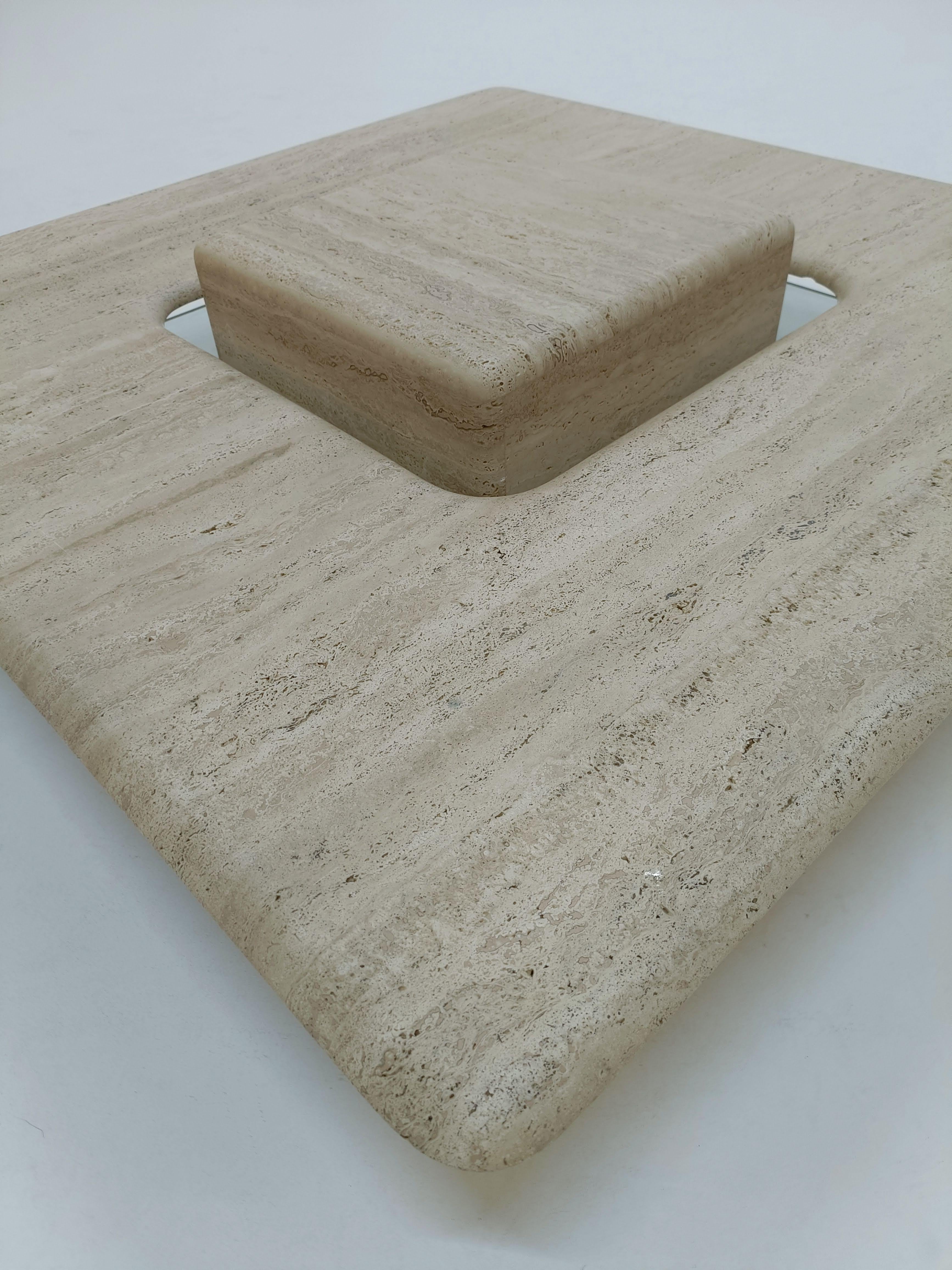 Italian Coffee Table, Design, Minimalist, in Travertine, 1970s, Brutalist 70s 3