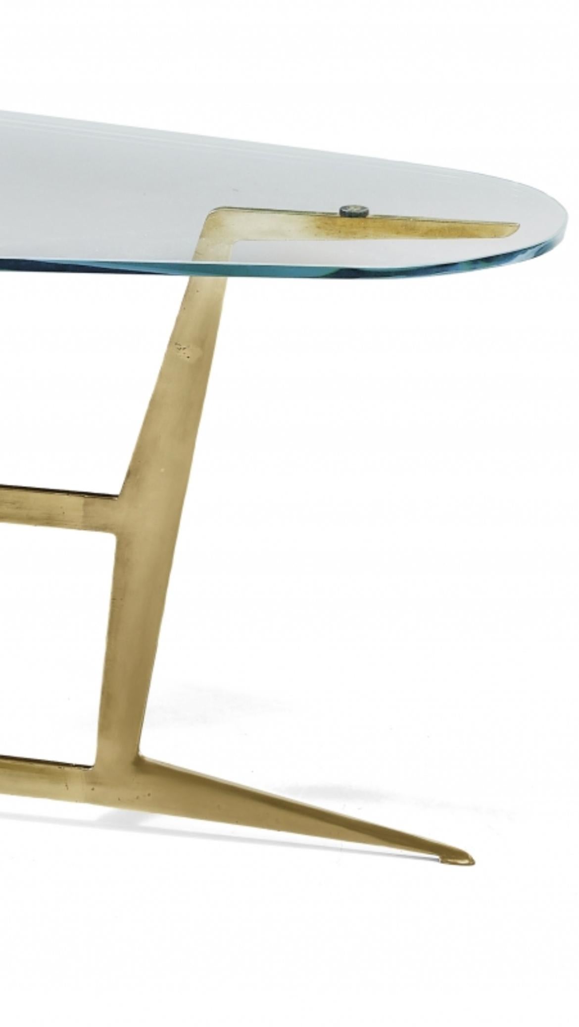 Beautiful Italian coffee table, 1950s. Brass and crystal.
