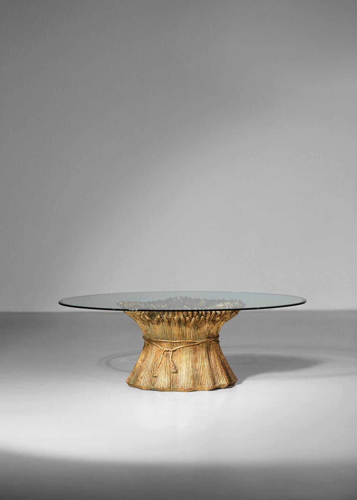 Italian Coffee Table from 1950s in Golden Ceramic and Glass Top Ears of Wheat For Sale 6