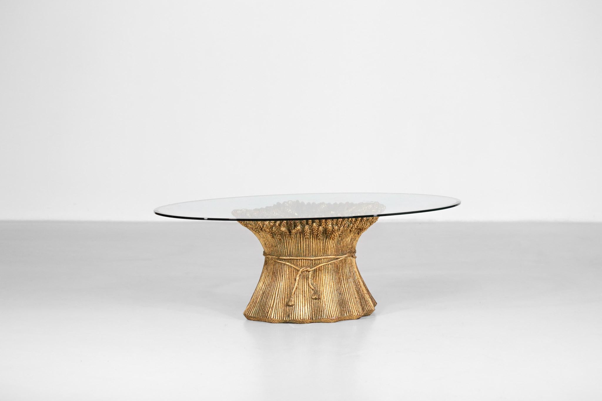 Italian Coffee Table from 1950s in Golden Ceramic and Glass Top Ears of Wheat For Sale 7
