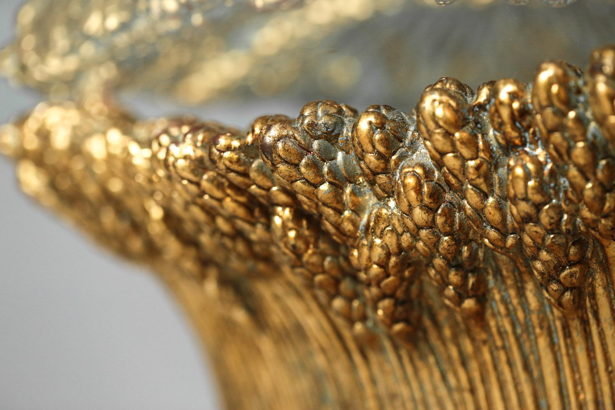 Mid-Century Modern Italian Coffee Table from 1950s in Golden Ceramic and Glass Top Ears of Wheat For Sale