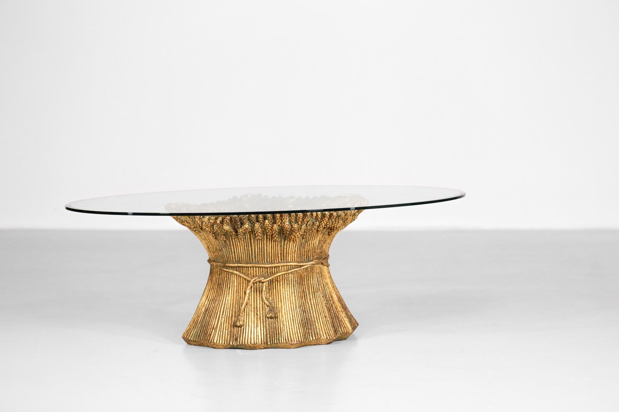 Italian Coffee Table from 1950s in Golden Ceramic and Glass Top Ears of Wheat For Sale 3