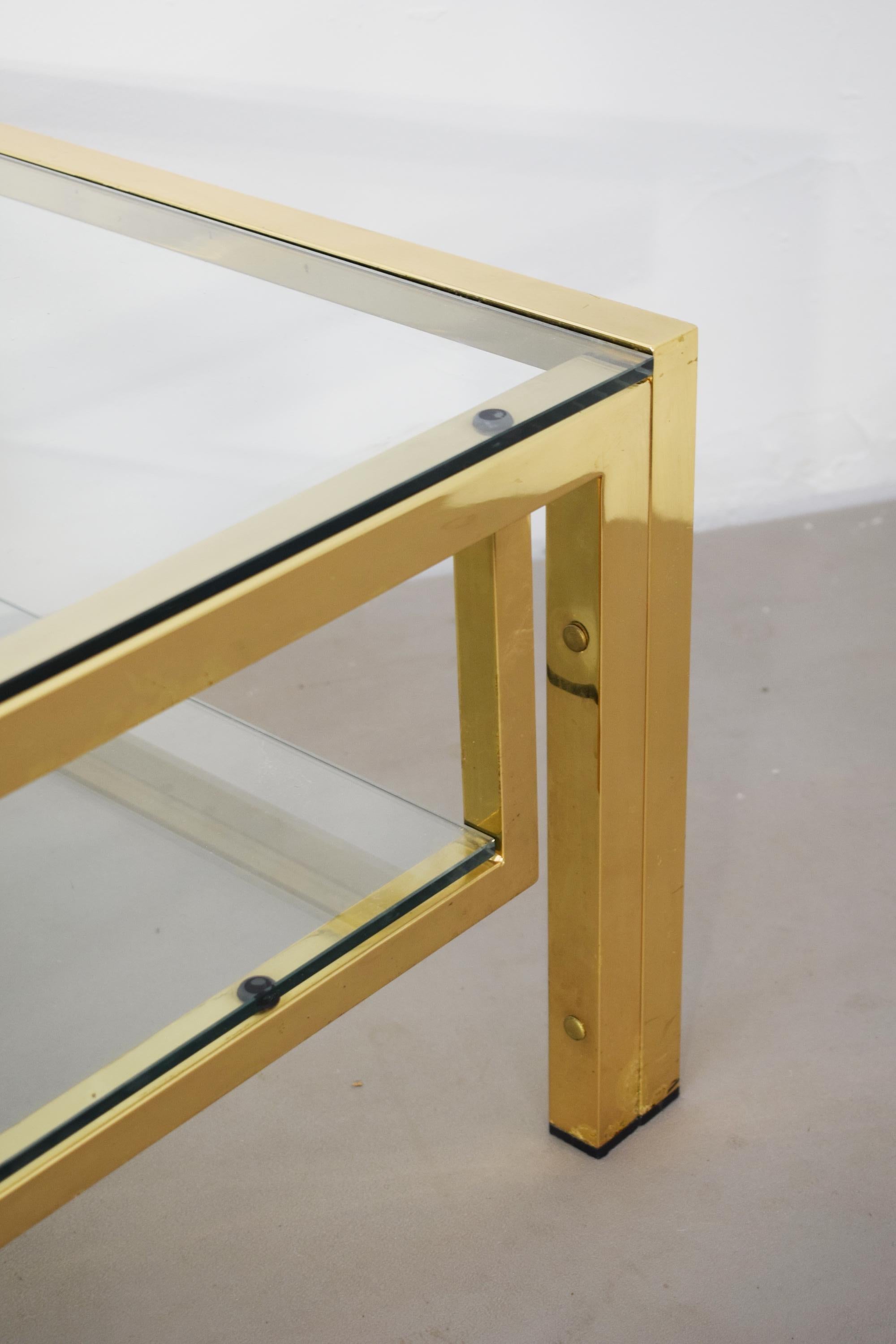 Italian coffee table, golden metal and glass, 1970s 7