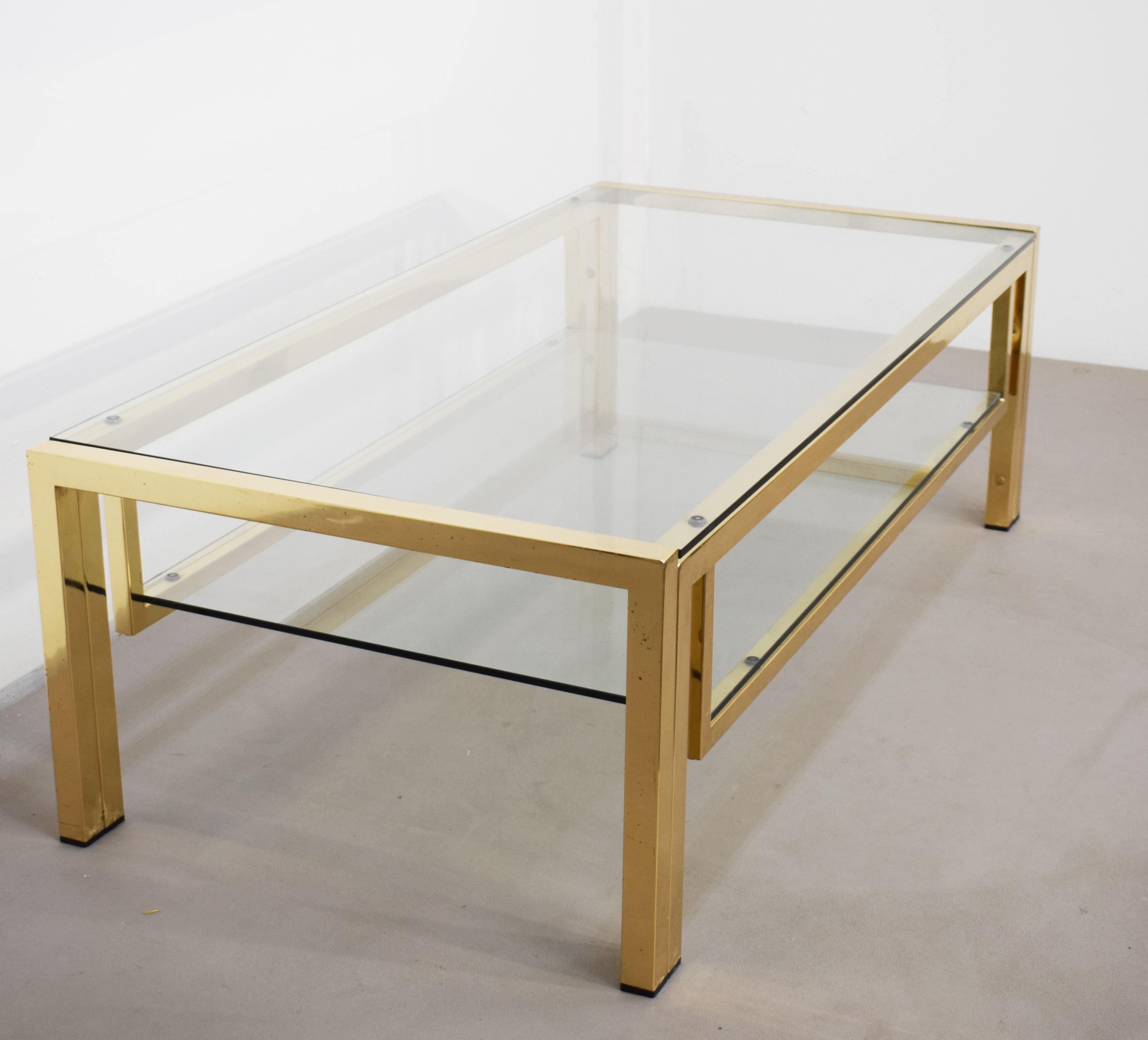 Late 20th Century Italian coffee table, golden metal and glass, 1970s