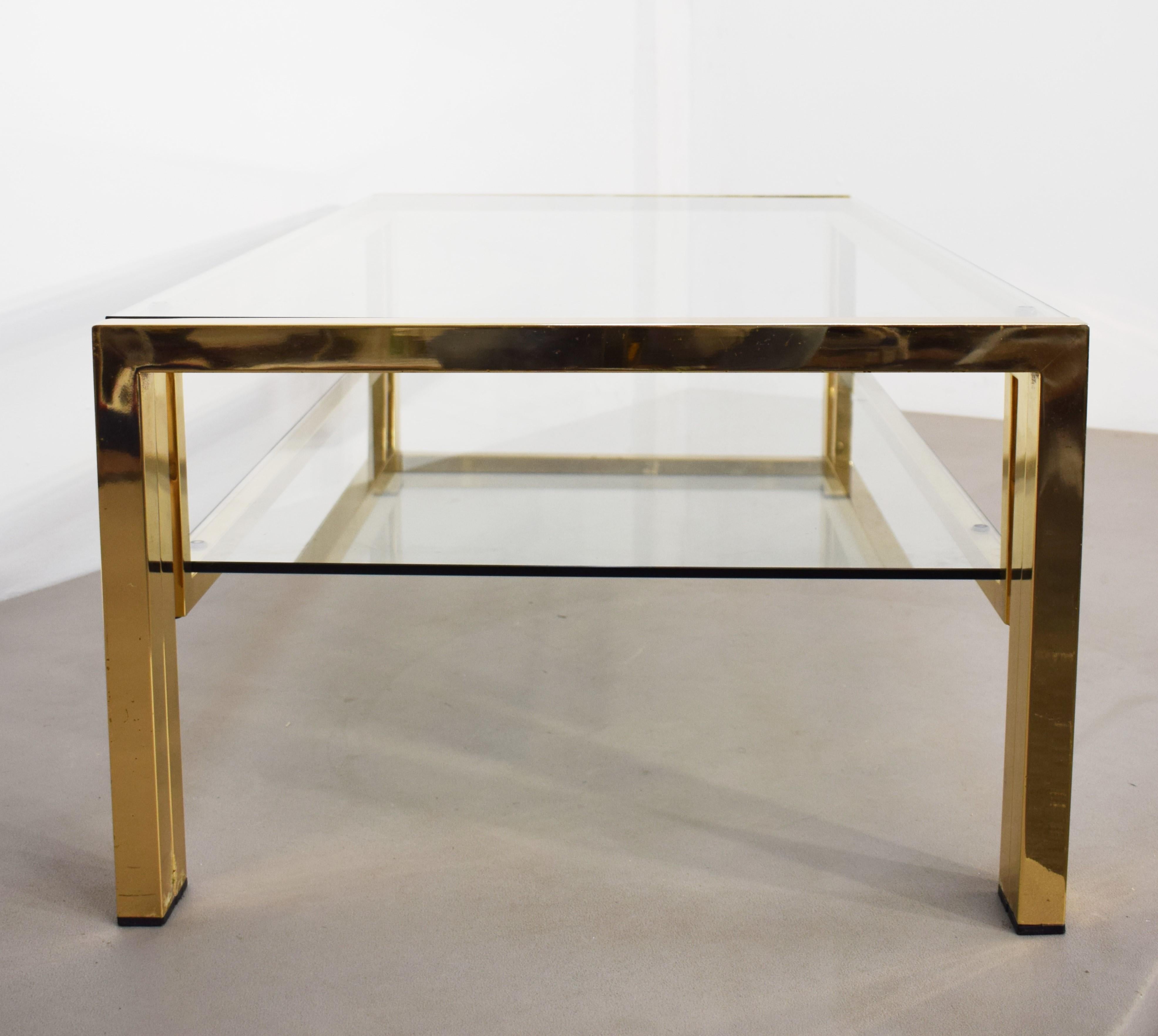 Italian coffee table, golden metal and glass, 1970s 3