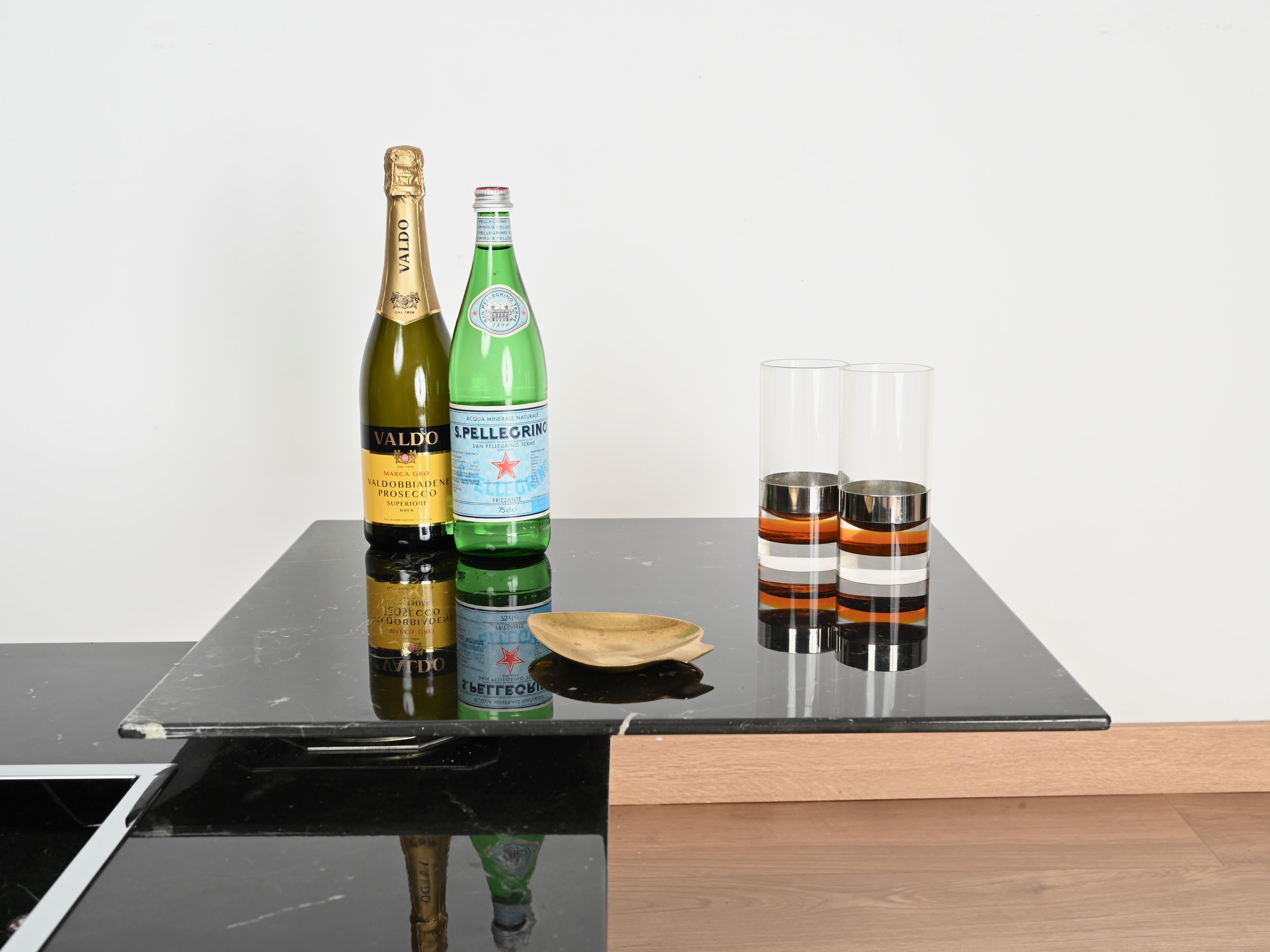 Table basse italienne Marquina noire et chromée avec plateau, Cattelan 1970 en vente 5