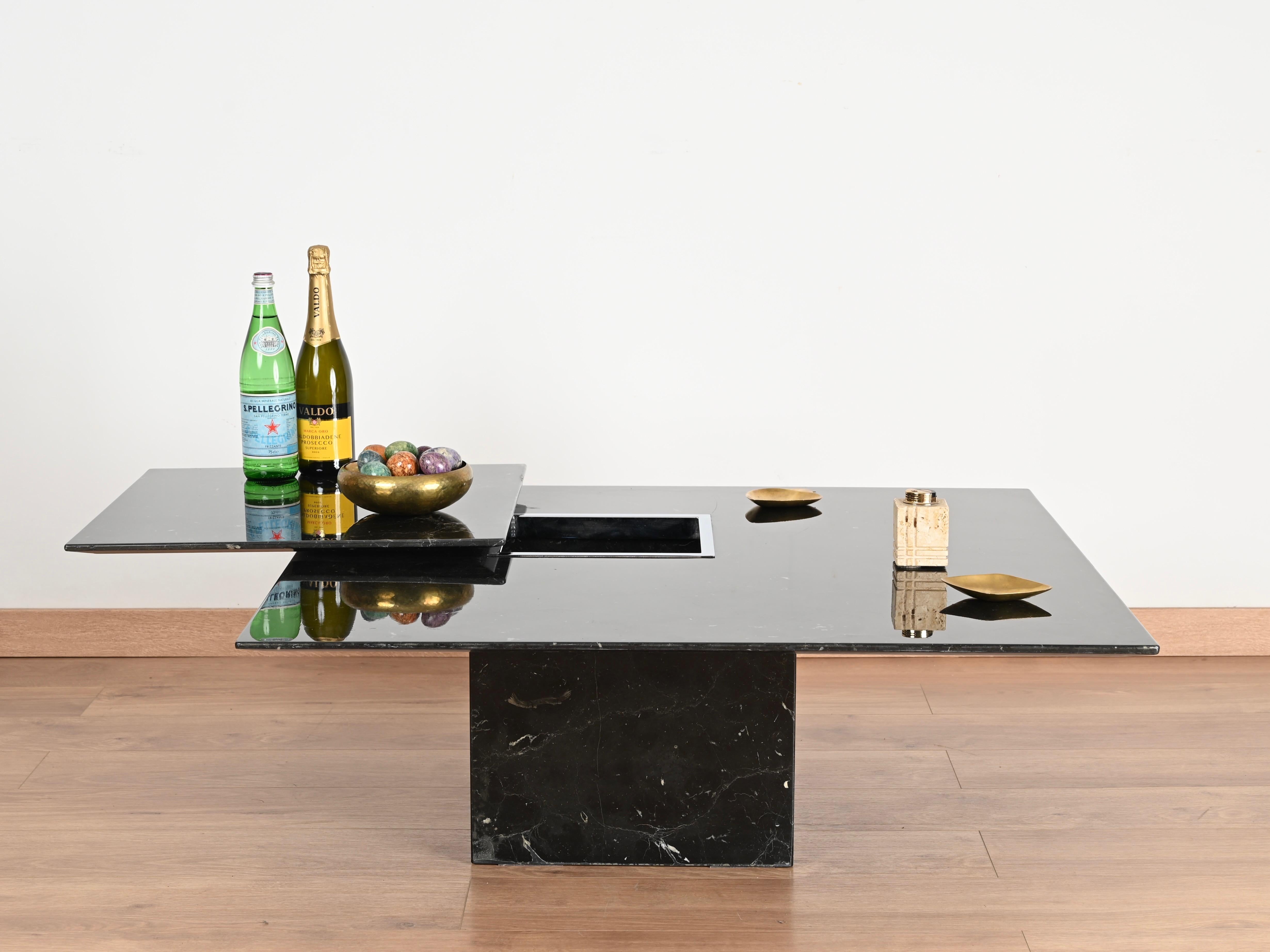 Table basse italienne Marquina noire et chromée avec plateau, Cattelan 1970 en vente 9