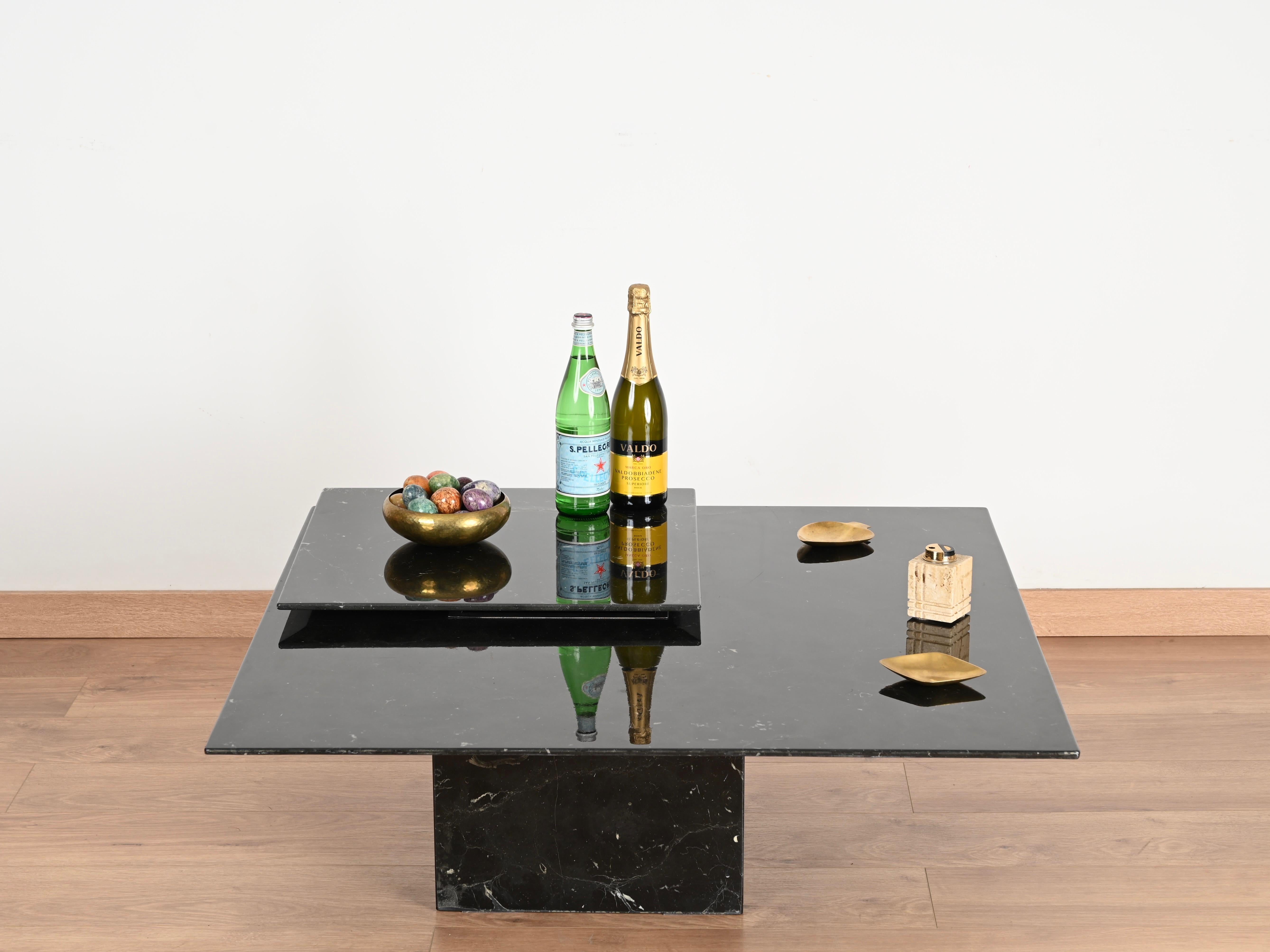 Fait main Table basse italienne Marquina noire et chromée avec plateau, Cattelan 1970 en vente