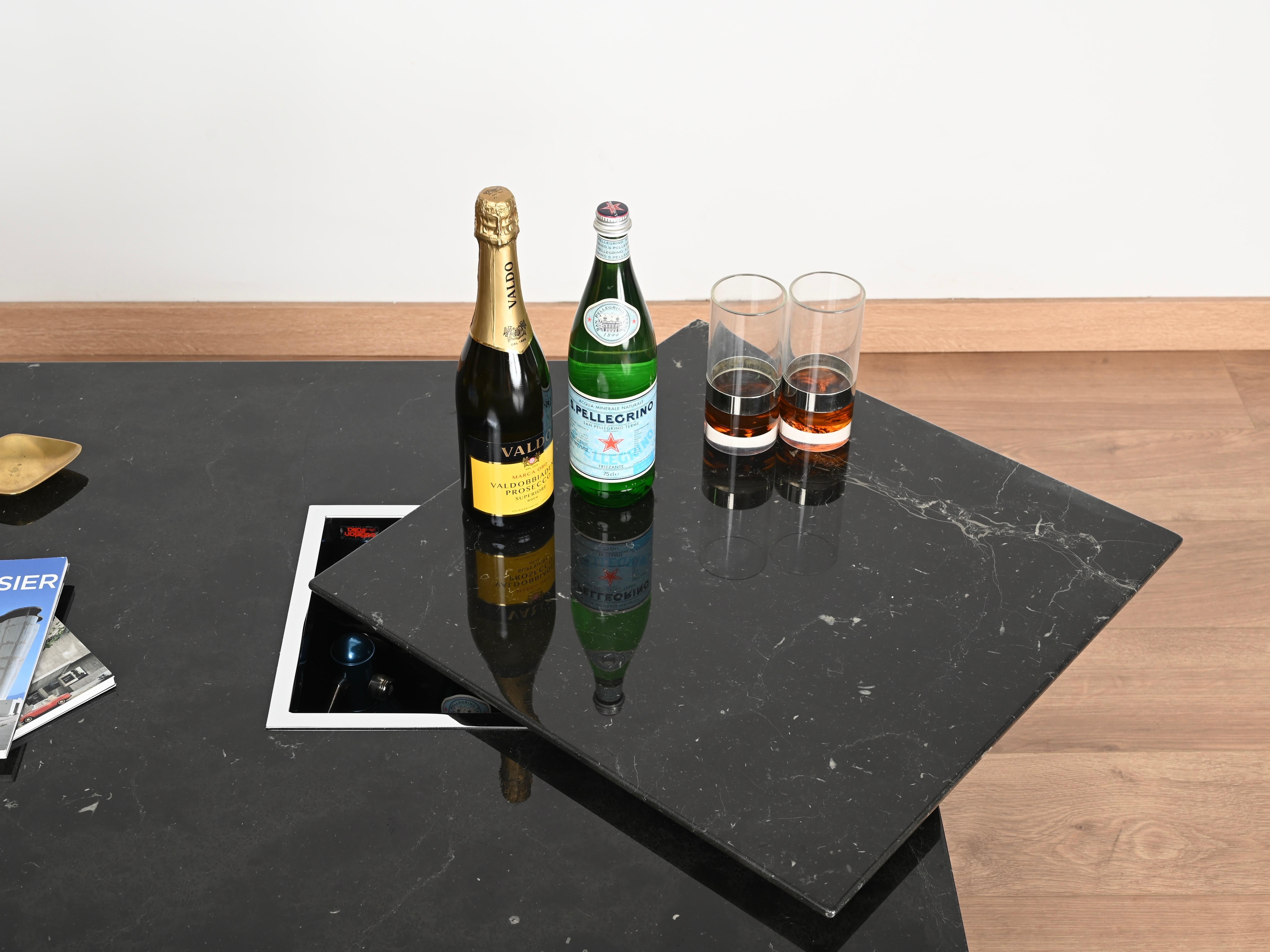 Acier Table basse italienne Marquina noire et chromée avec plateau, Cattelan 1970 en vente