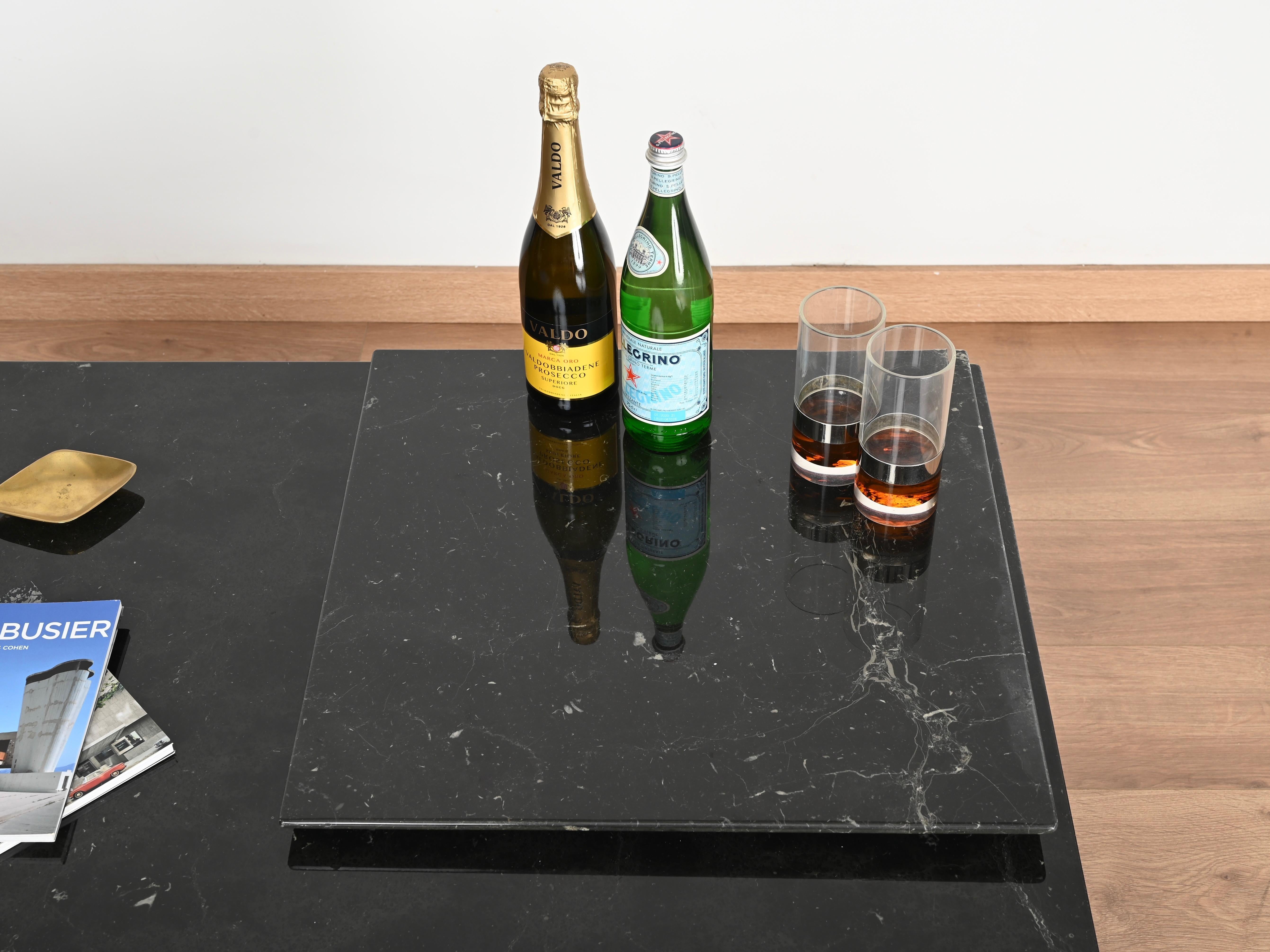 Table basse italienne Marquina noire et chromée avec plateau, Cattelan 1970 en vente 1