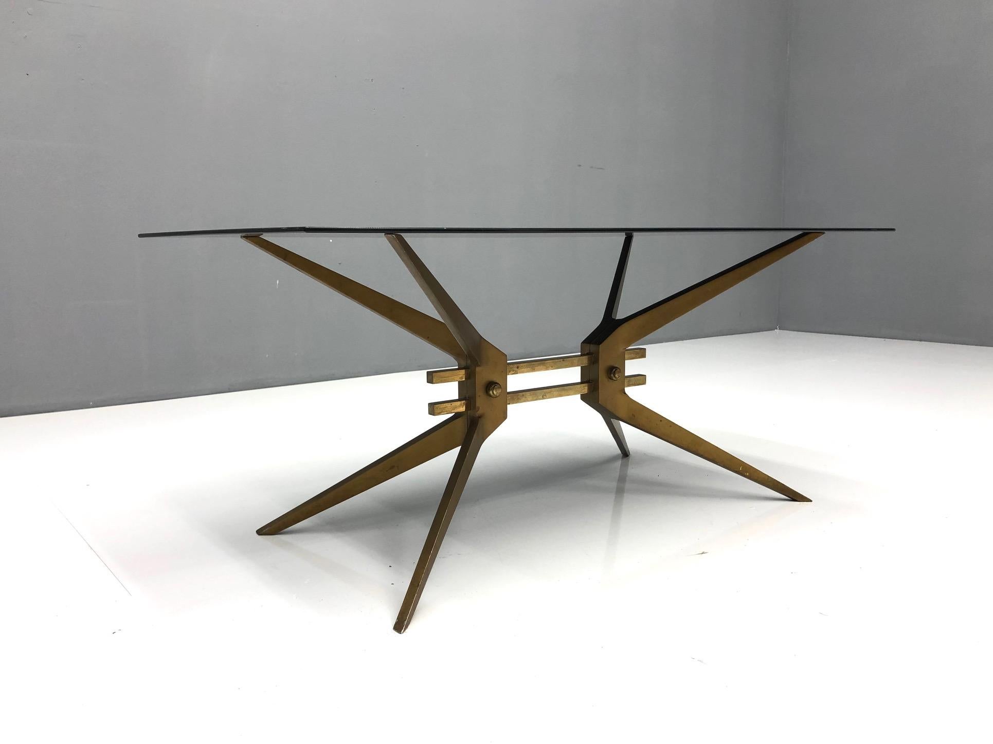 Italian Coffee Table in Brass and Glass, 1950s 5