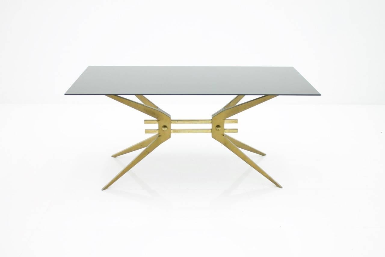 Italian Coffee Table in Brass and Glass, 1950s (Italienisch)