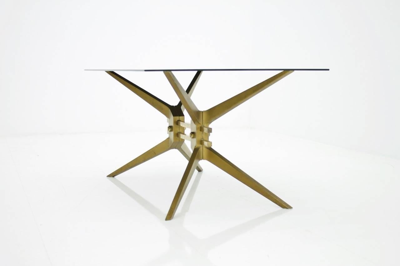 Italian Coffee Table in Brass and Glass, 1950s (Mitte des 20. Jahrhunderts)