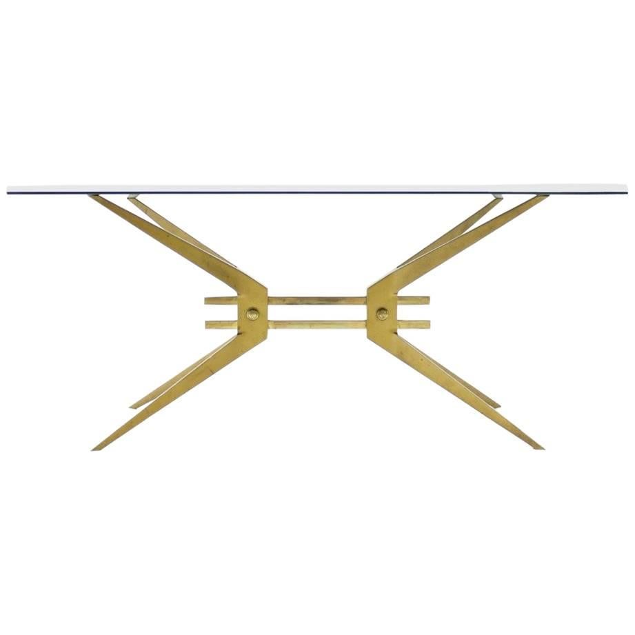 Italian Coffee Table in Brass and Glass, 1950s