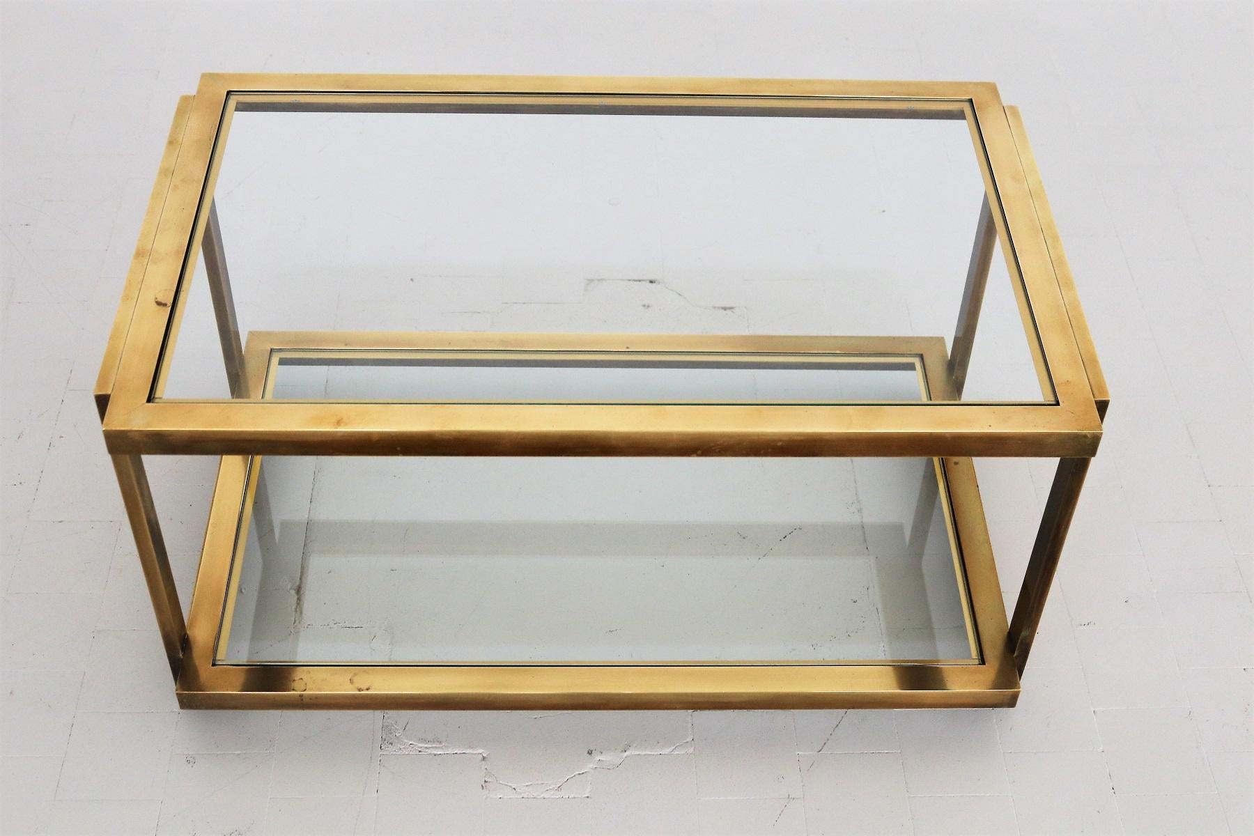 Italian Coffee Table in Brass and Glass, 1970s 5