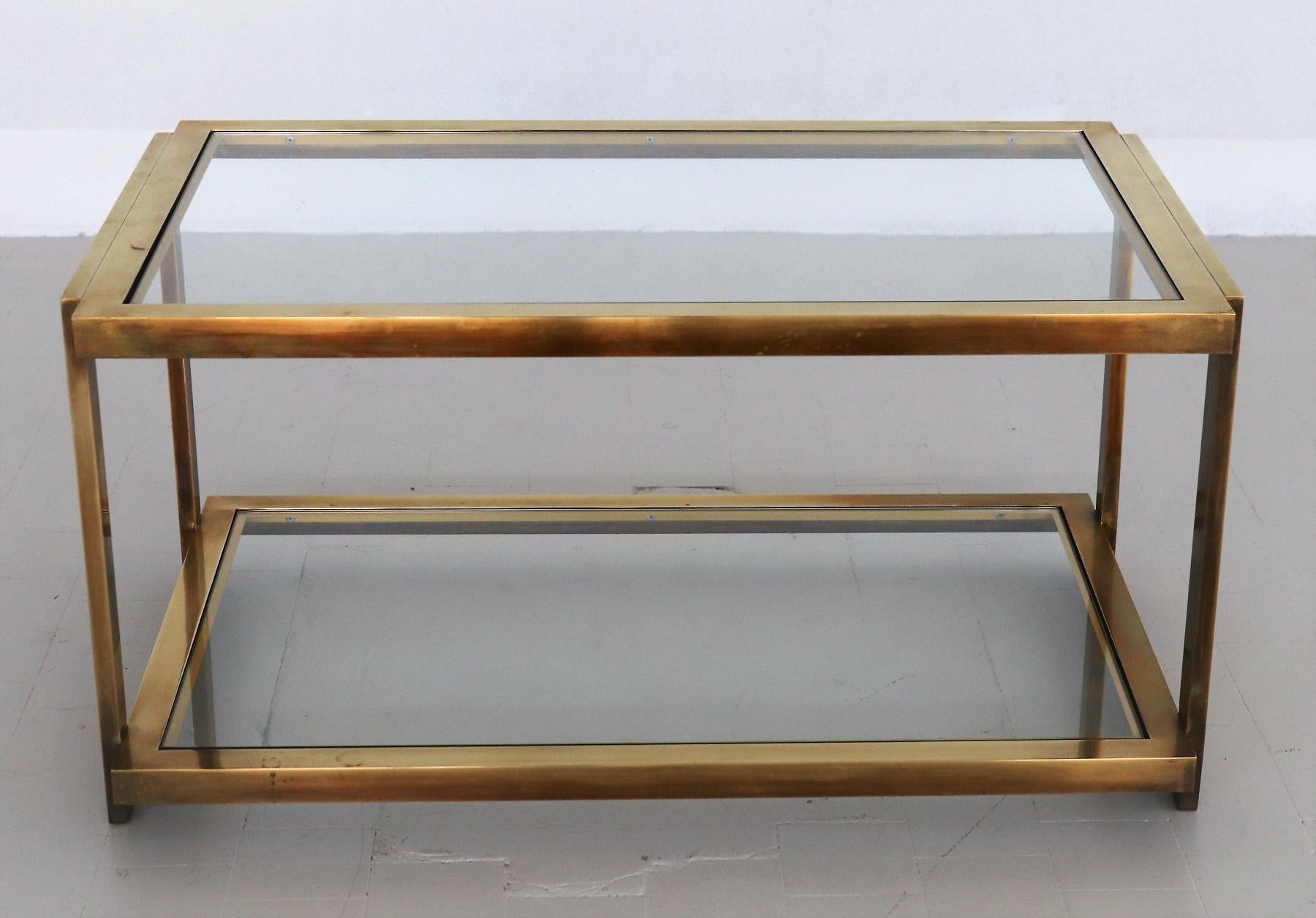 Italian Coffee Table in Brass and Glass, 1970s 7