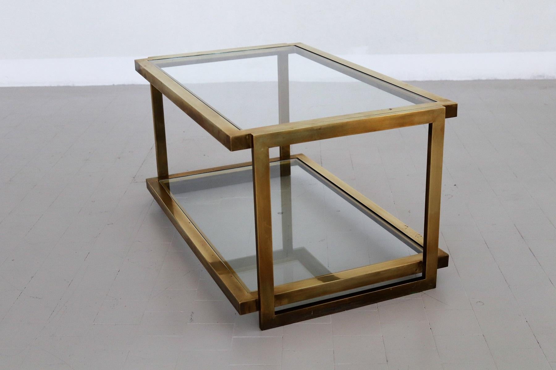 Italian Coffee Table in Brass and Glass, 1970s 9