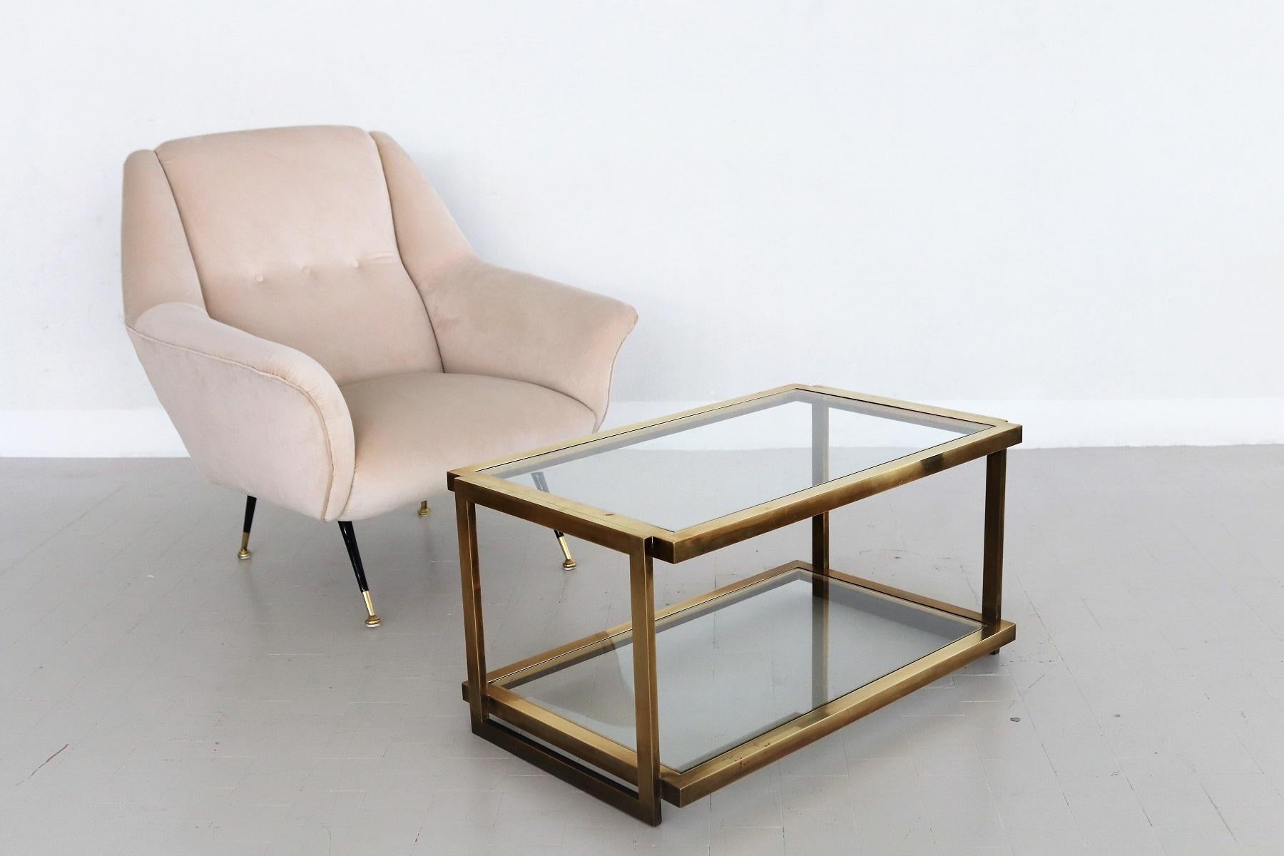 Italian Coffee Table in Brass and Glass, 1970s In Good Condition In Morazzone, Varese