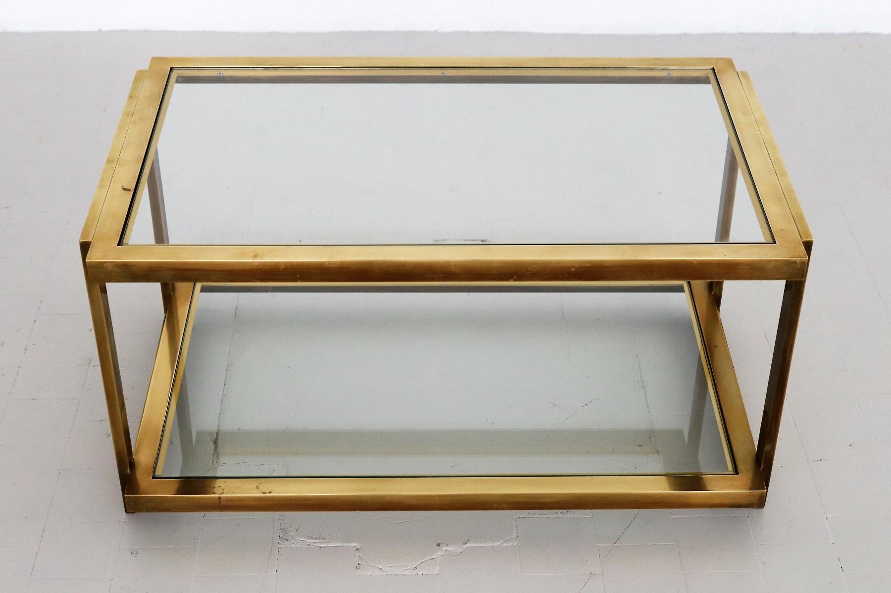 Italian Coffee Table in Brass and Glass, 1970s 1