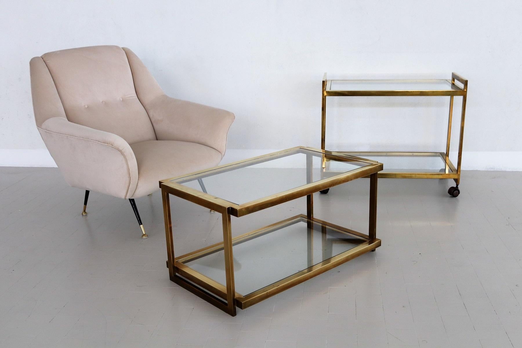 Italian Coffee Table in Brass and Glass, 1970s 4