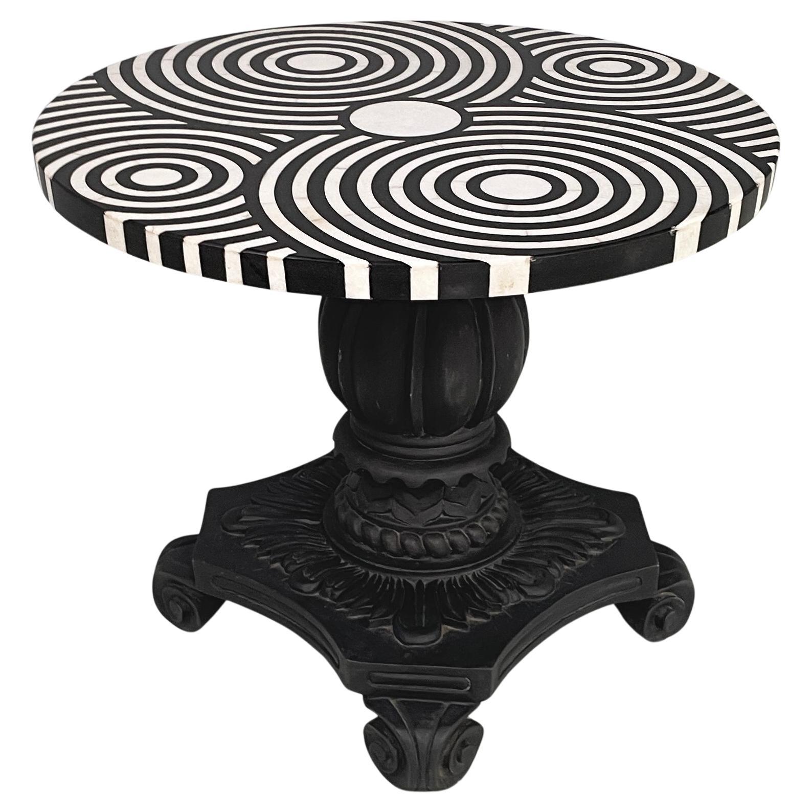 Italian Coffee table in cast iron, black and white marble, early 1900s For Sale
