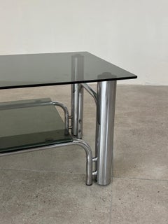 Italian coffee table in Chrome & Smoked Glass, 1970s Italy