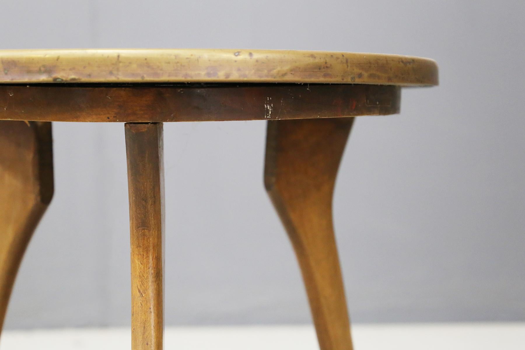 Mid-20th Century Italian Coffee Table in Copper and Wood, 1950s