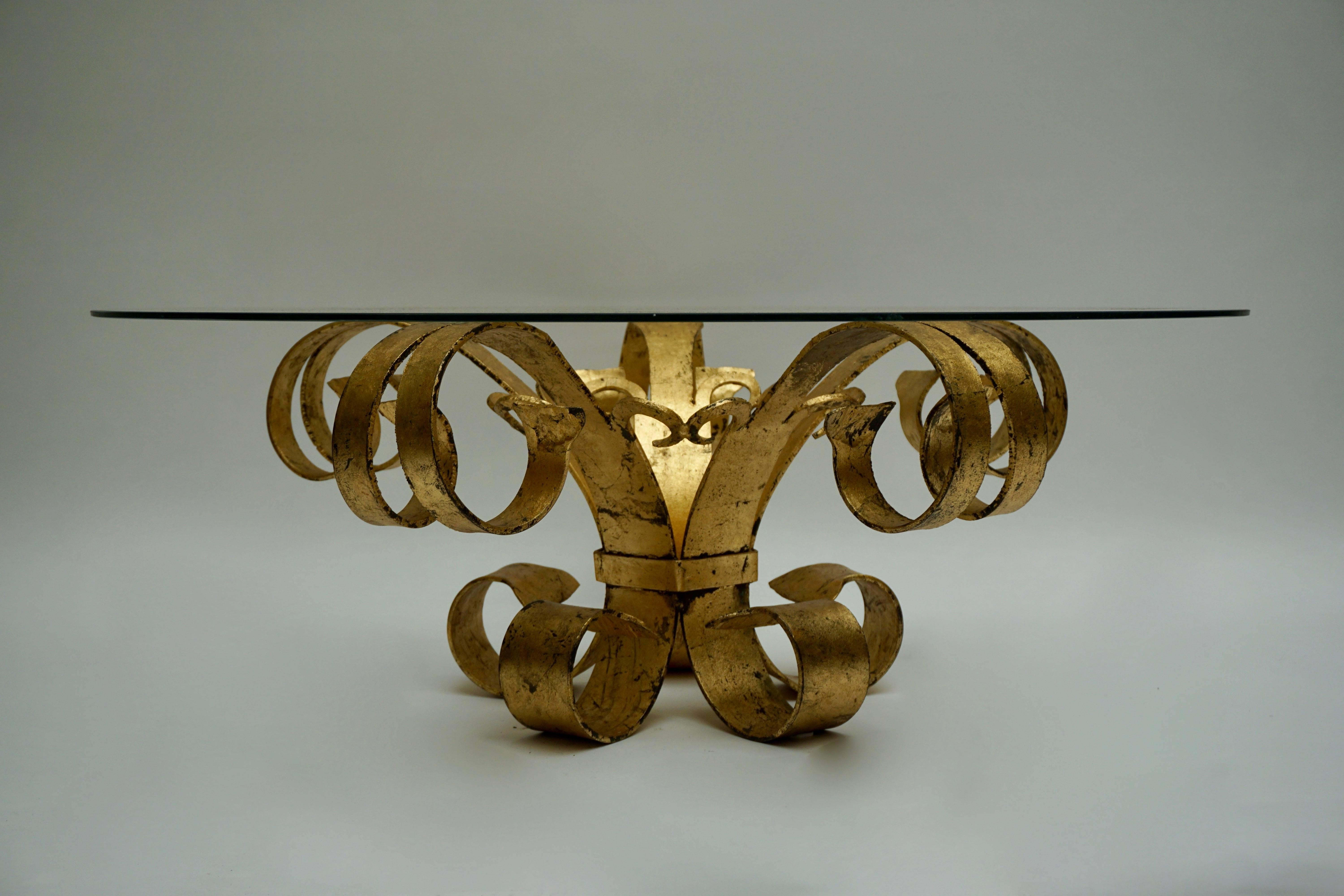Gilt Italian Coffee Table in Glass and Gilded Metal  For Sale