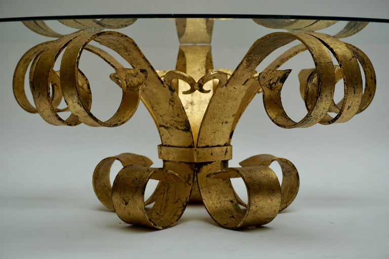 Italian Coffee Table in Glass and Gilded Metal  For Sale 2