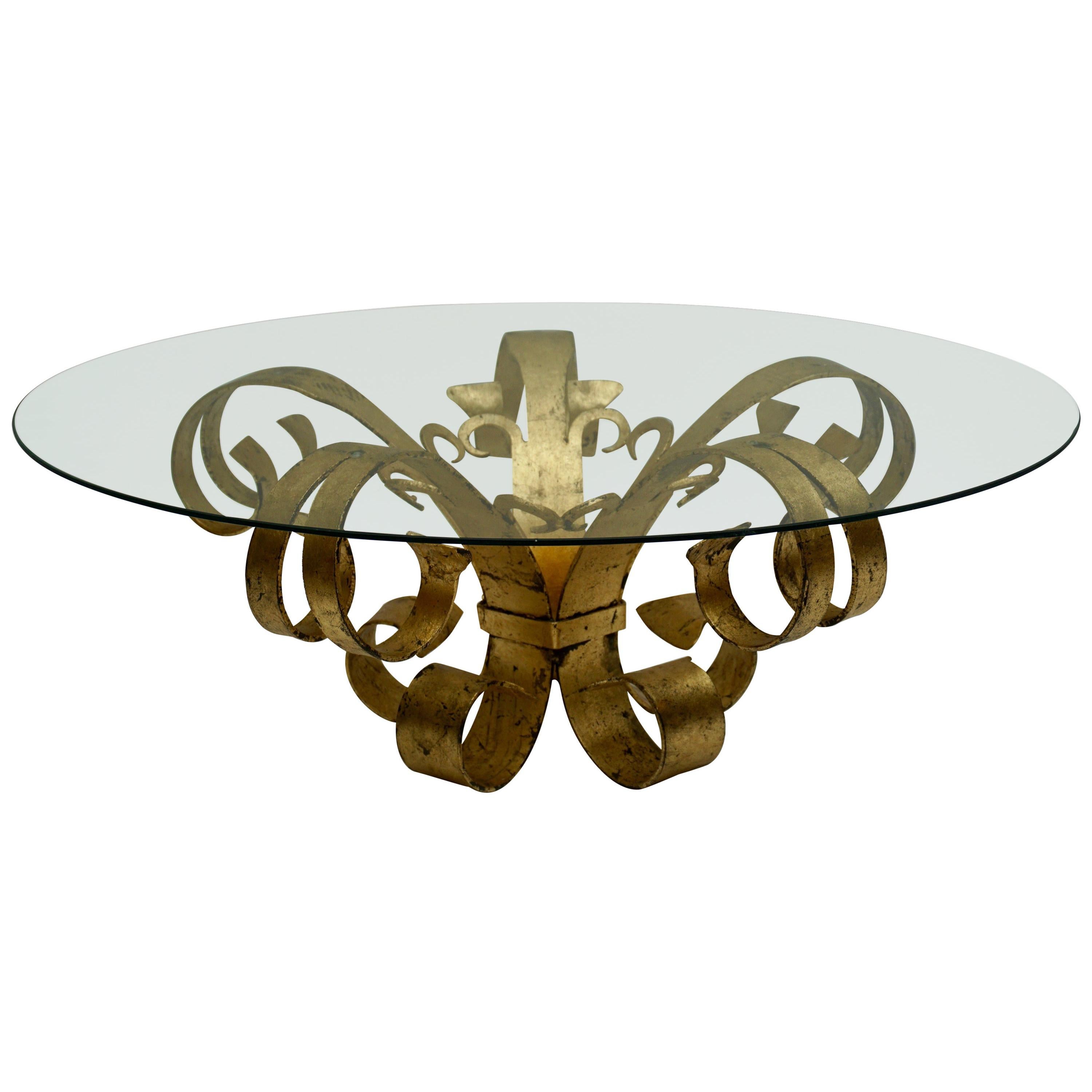 Italian Coffee Table in Glass and Gilded Metal 