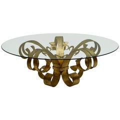 Retro Italian Coffee Table in Glass and Gilded Metal 