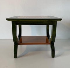 Italian Coffee Table in Green Aniline with Maple Geometric Inlay and Gilt Detail