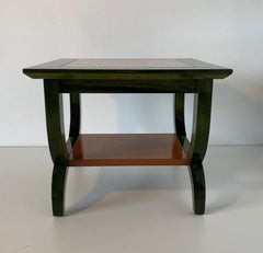 Italian Coffee Table in Green Aniline with Maple Geometric Inlay and Gilt Detail