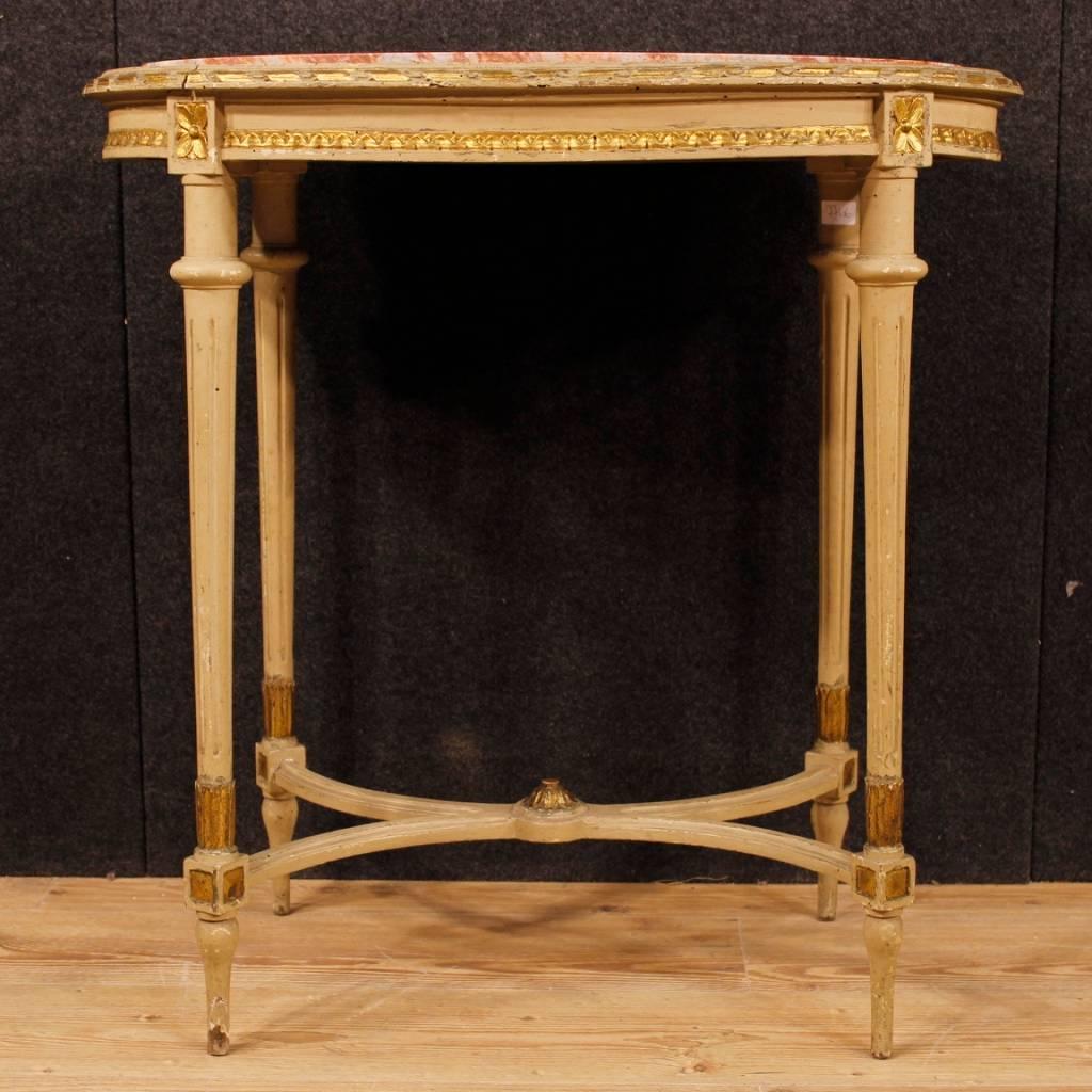 Italian Coffee Table in Lacquered Giltwood with Marble Top in Louis XVI Style 6