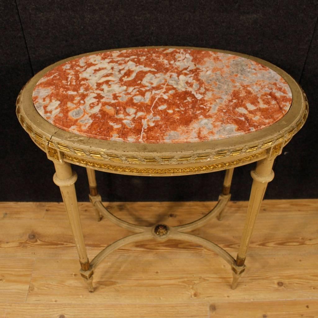 Italian Coffee Table in Lacquered Giltwood with Marble Top in Louis XVI Style 7