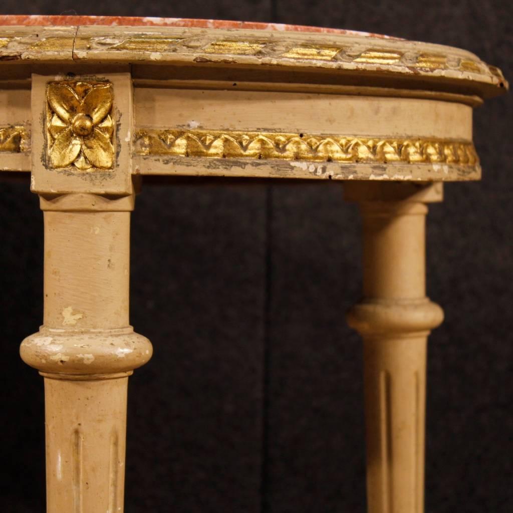 Italian Coffee Table in Lacquered Giltwood with Marble Top in Louis XVI Style 2