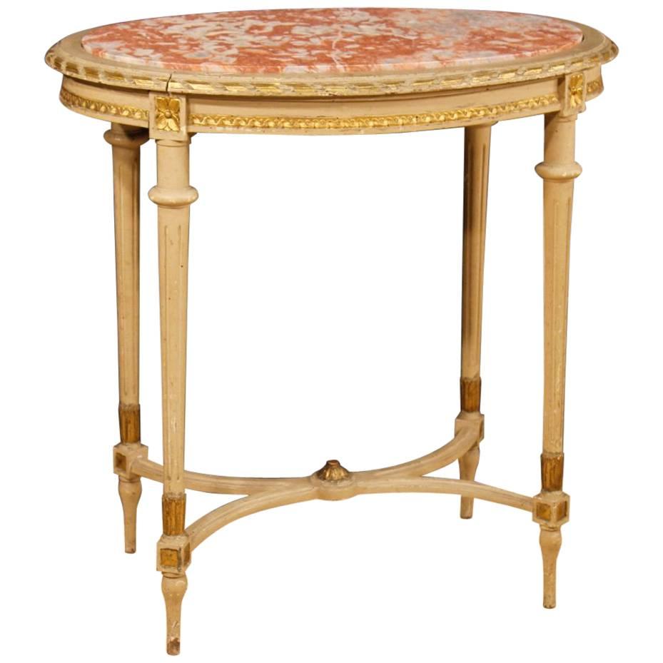 Italian Coffee Table in Lacquered Giltwood with Marble Top in Louis XVI Style