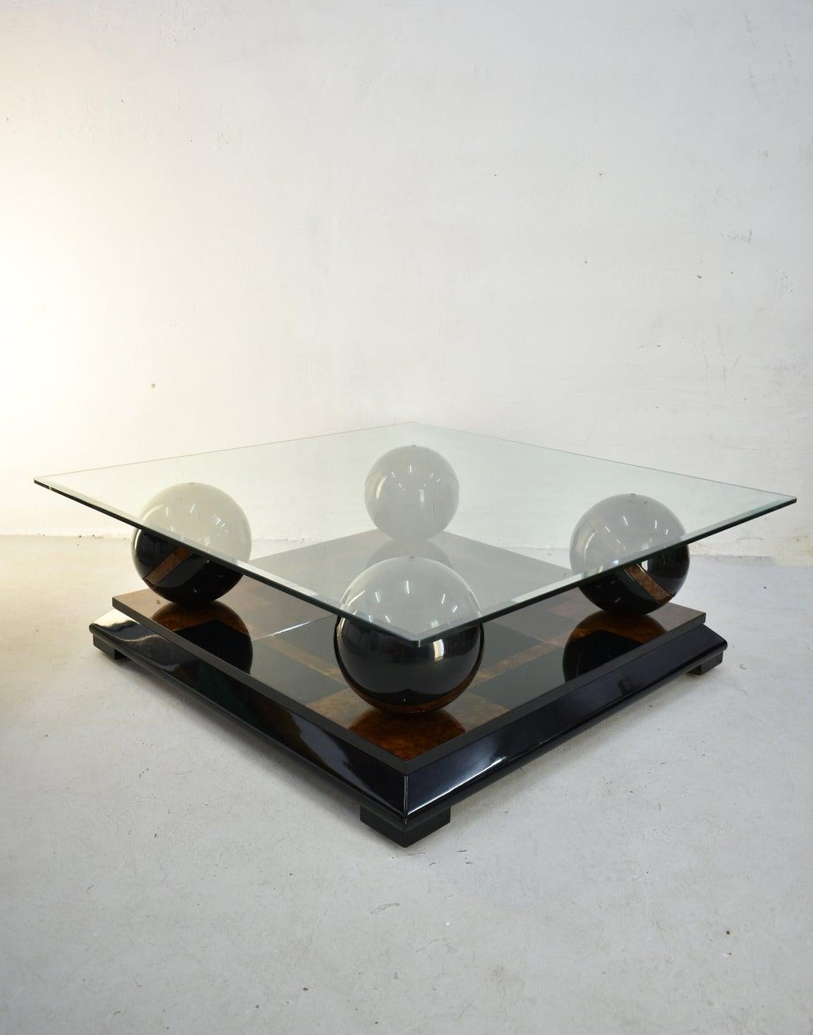 Italian Coffee Table in Lacquered Wood and Glass Top, 1970s 1