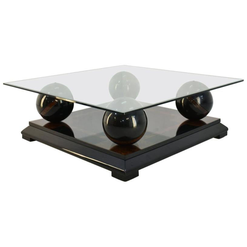 Italian Coffee Table in Lacquered Wood and Glass Top, 1970s