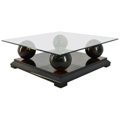 Italian Coffee Table in Lacquered Wood and Glass Top, 1970s Italian Coffee Table in Lacquered Wood and Glass Top, 1970s