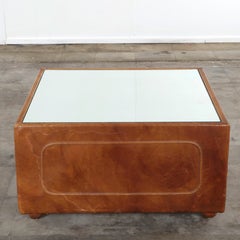 Italian Coffee Table in Leather and Glass in the style of De Sede, 1960s