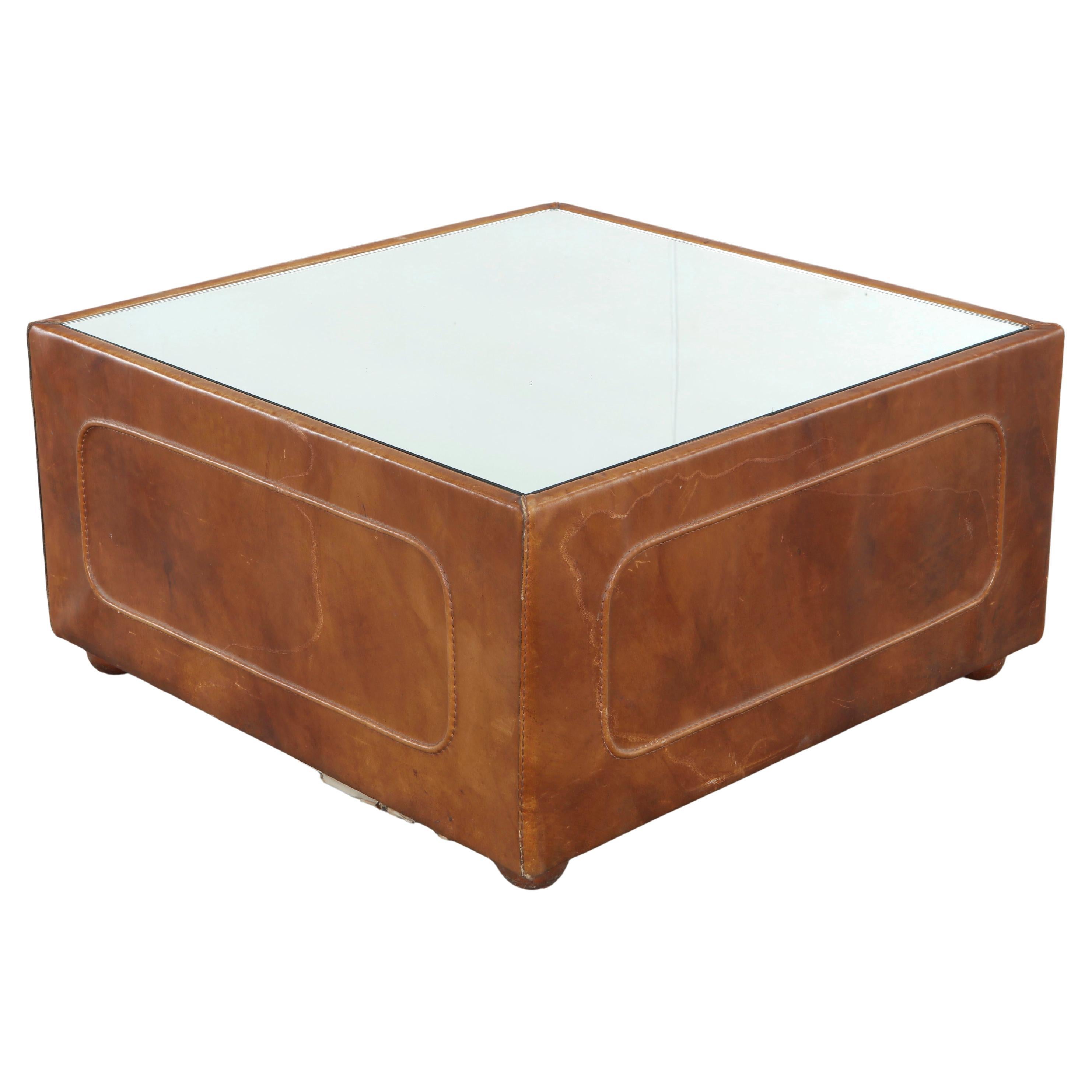 Italian Coffee Table in Leather and Glass in the style of De Sede, 1960s