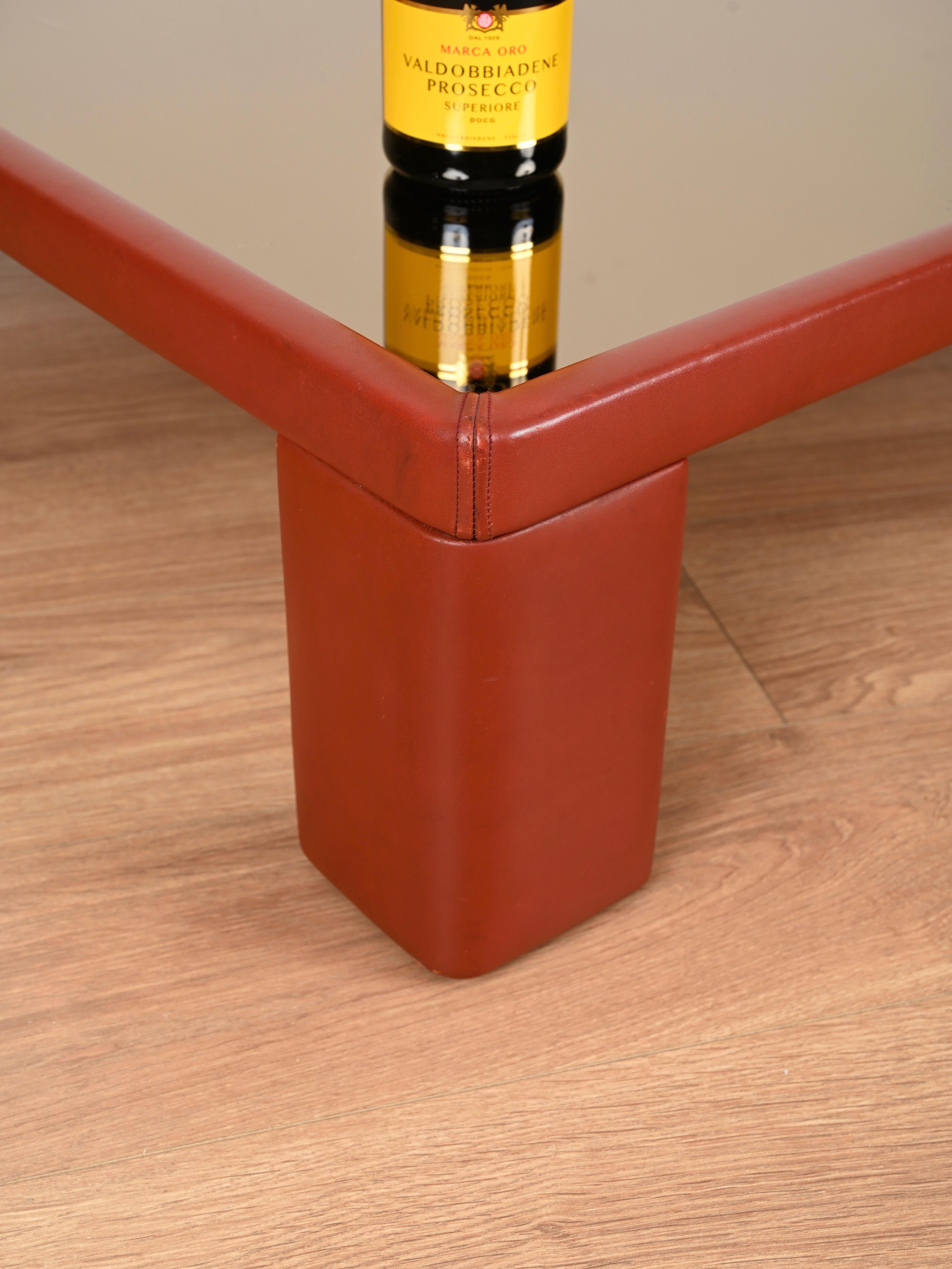 Italienischer Couchtisch aus marokkanischem Leder mit Bronzeglas von Massoni für Frau, 70er Jahre im Angebot 2