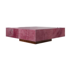 Italian Coffee Table in Parchment Goatskin Leather in Red Plum Pantone