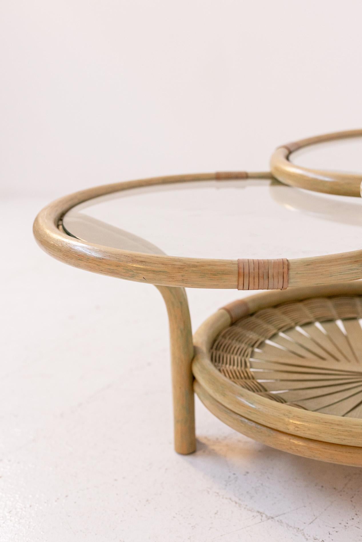 Italian Coffee Table in Rattan and Glass with Three Risers 6