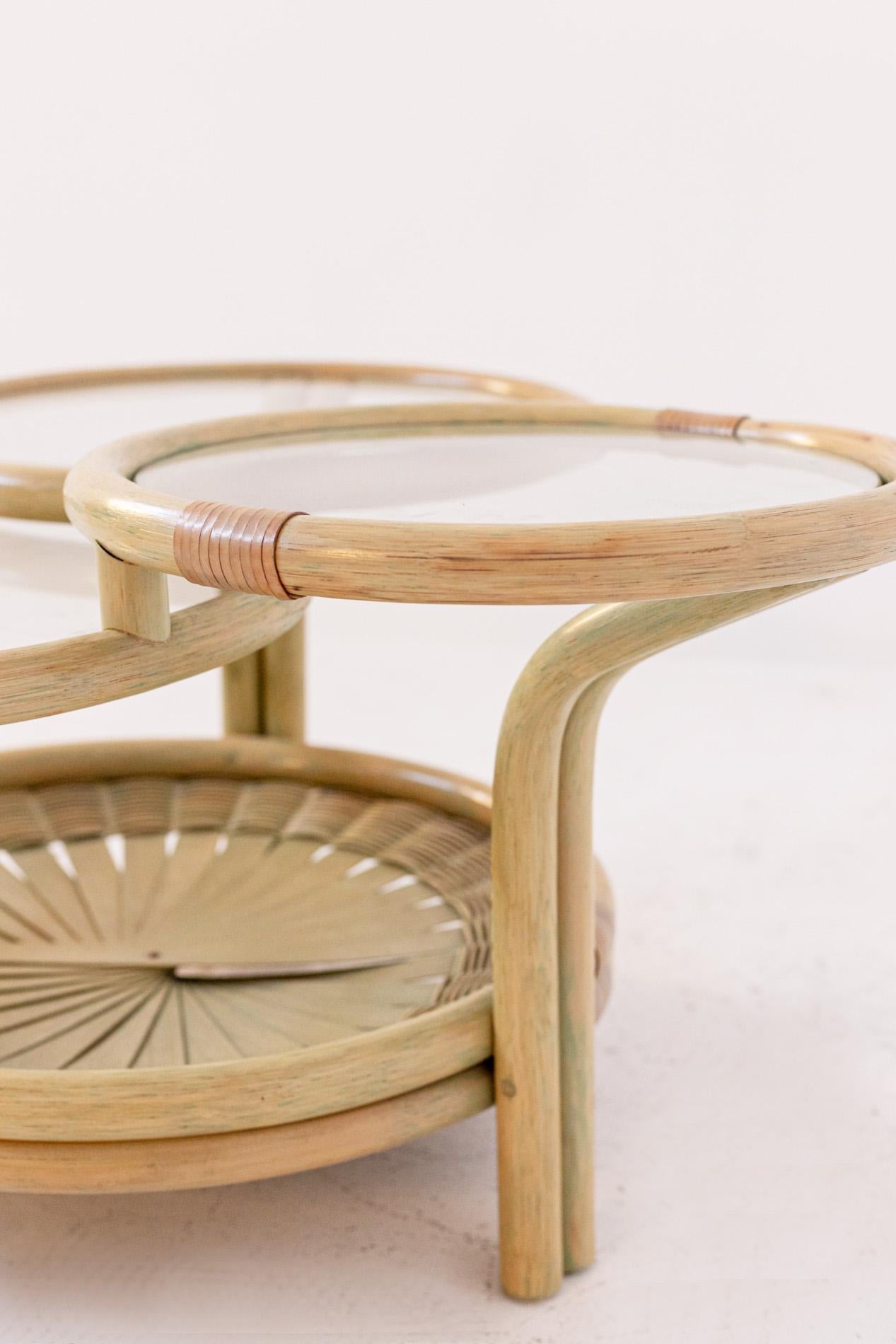 Italian Coffee Table in Rattan and Glass with Three Risers 7